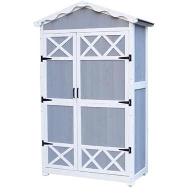 Imagem de Armário De Armazenamento De Jardim Ao Ar Livre De Madeira, Galpão De Armazenamento De Ferramentas De Quintal à Prova De Intempéries Com Alças De Metal, Casa De Jardim Grande Extra, B