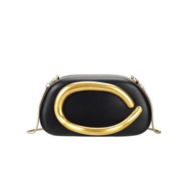 Imagem de COOLOYA Bolsas femininas de acrílico para noite, casamento, retrô, de metal, guidão, bolsas transversais com corrente, Preto fosco, One Size, Macio