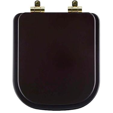 Imagem de Assento Sanitário Poliéster Soft Close Quadra Marrom Fosco para Vaso Deca com Ferragem Dourada