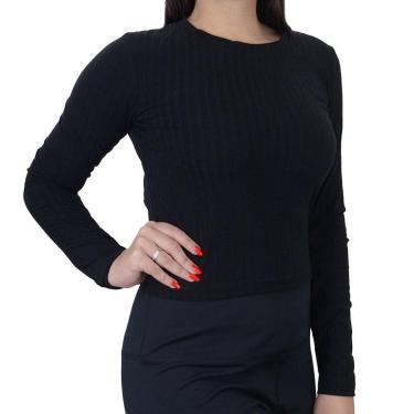 Imagem de Blusa Feminina LZT Cropped ML Preta - 9004-Feminino