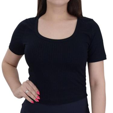 Imagem de Blusa Feminina Averzzy Cropped Canelada Preta - 6197-Feminino