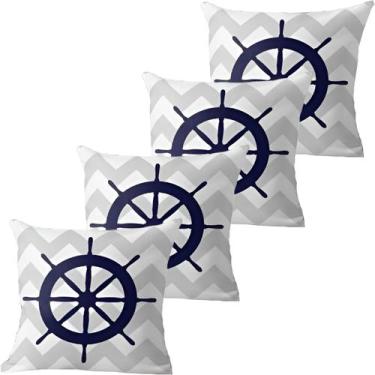 Imagem de Kit 4 Capas De Almofadas Timão Azul Navegação Marítima - Gici Casa