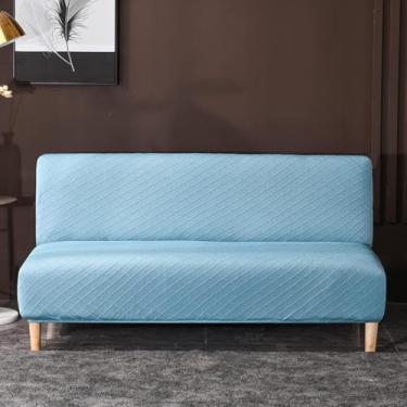 Imagem de Capa De Sofá-cama Futon Jacquard Stretch Sem Braços Cor Sólida Forma Caber Engrossar Capa De Futon All-inclusive Capa De Futon À Prova De Poeira Antiderrapante Capa, Blue, 160—190cm