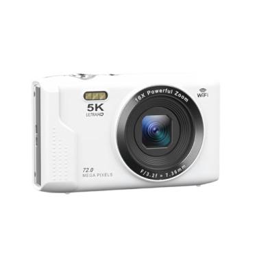 Imagem de Tangxi Câmera Digital 5K, Câmera de Vlogging WiFi de 72MP Com Tela UHD de 2,8", Zoom Digital 16x, Foco Automático, Microfone, Luz de Preenchimento de LED, para Fotografia e Vídeo (Branco)