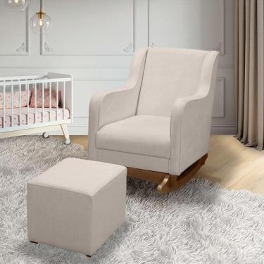 Imagem de Cadeira Poltrona de Amamentação e Balanço Aquila c/ Puff Boucle Bege P