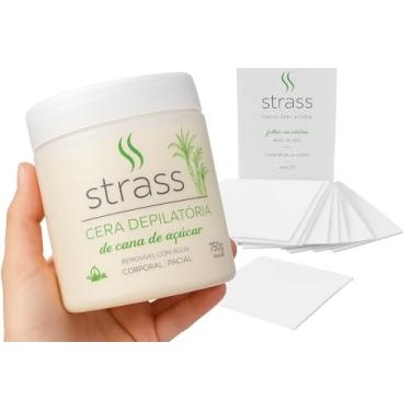 Imagem de Strass Kit Cera Depilatória Vegana 750g com 100 Lenços Viscose para Depilação Corporal