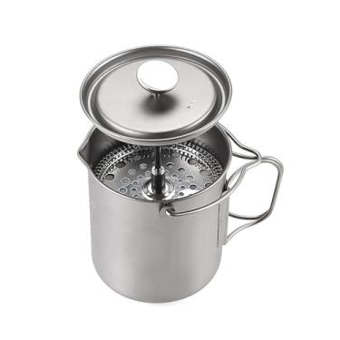 Imagem de Cafeteira de Titânio Prensa Francesa, 205g de Titânio Puro, Prensa de Café Portátil Leve para Acampamentos, Filtro Reutilizável para Exterior, Chá & Bebidas Quentes, Seguro para Lava-louças