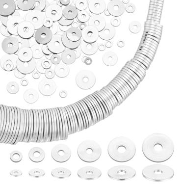 Imagem de PH PandaHall 6 tamanhos de contas redondas planas 110 peças de contas espaçadoras de disco banhado a platina Miçangas Heishi de longa duração Miçangas de pulseira empilháveis para fazer joias de verão