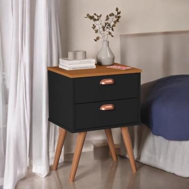 Imagem de Mesa De Cabeceira 02 Gavetas Janus Preto E Ypê Sal