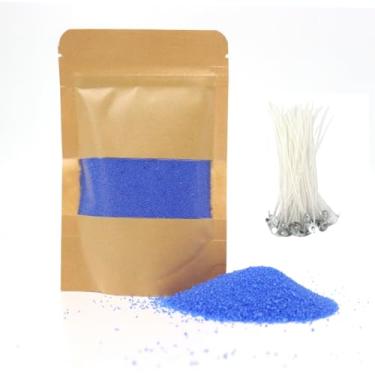 Imagem de Vela perolada multicolorida com 50 peças de pavio, kit de cera de vela de areia de 500 ml para fazer velas faça você mesmo, velas feitas à mão, decoração de casa (azul)