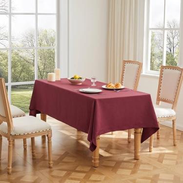Imagem de ZeeMart Toalha de mesa básica texturizada de linho, vinho de 152 x 213 cm, toalha de mesa retangular estilo casa de fazenda, resistente a vincos, laváveis e pesadas