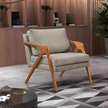 Imagem de Poltrona Decorativa Mona Luxo Base Madeira Maciça Veludo Bege