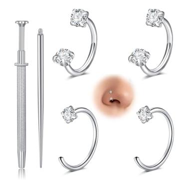 Imagem de Longita Anel de nariz de ferradura de 20 g, argola dupla de pedra de cavalo, para mulheres, hipoalergênico, aço cirúrgico, meio brinco, argola, cartilagem, hélice, tragus, labret, joias, anéis de