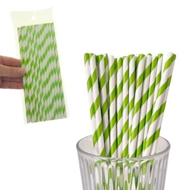 Imagem de Kits de Canudo Papel Biodegradável Listrado Colorido Festa Evento Drinks Sucos Retrô Ecológico (25, Verde)