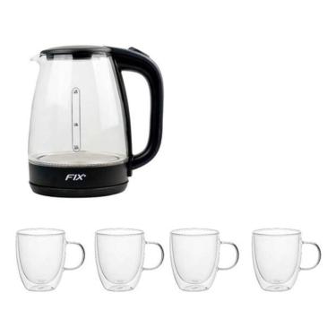 Imagem de Jarra Elétrica Vidro Transp. Led 1,8L + 4 Caneca Duplo 350ml
