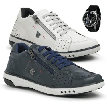 Imagem de Combo 2 Pares De Sapatenis Madrid + Relogio - Gelo E Azul-Masculino