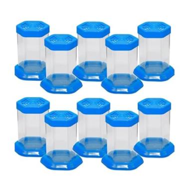 Imagem de Aquário para Peixe Betta com Tampa – Beteira Sextavada em Acrílico 1L | Kit com 10 Unidades – Clássico para Decoração e Lembrancinhas | Festa Infantil | Aniversário (Azul)