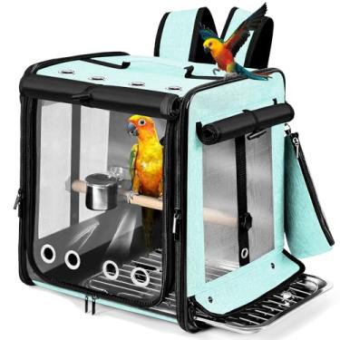 Imagem de Suertree porta-pássaros com cinto de segurança para viagens de carro, porta-mochila para pássaros com malha de aço inoxidável indestrutível, gaiola grande para viagem para pássaros, verde