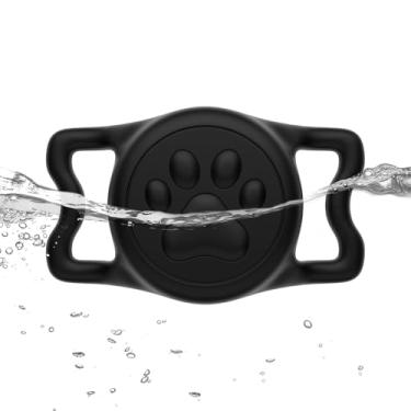 Imagem de WhoseID Suporte IP68 Waterpoof Dog AirTag, suporte de silicone elástico para Apple Air Tag para coleira de cachorro e gato, adequado para coleira de todas as larguras (preto 1, 1 pacote)