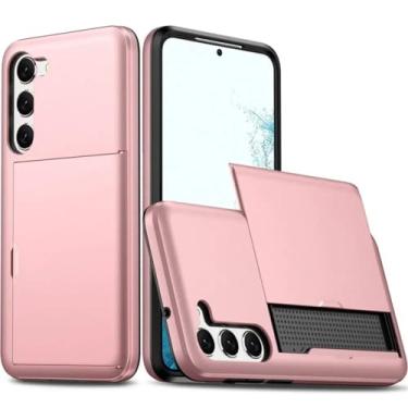Imagem de HJZSZX Capa tipo carteira para Galaxy A55 5G, porta-cartões, capa protetora à prova de choque (para Galaxy A55 5G/ouro rosa)