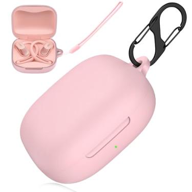 Imagem de LDSXAY Capa compatível com Shokz OpenFit Air T511, capa protetora de silicone macio à prova de choque para fones de ouvido Shokz OpenFit Air sem fio com mosquetão e cordão, LED frontal visível (rosa)