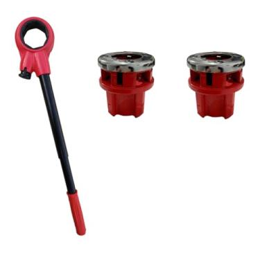 Imagem de Kit Tarraxa Manual para Cano 1/2 e 3/4 e Porta Catraca Para Tarraxa de Rosca de Cano Metálico (Vira Tarraxa + cossinete 3/4" e 1/2")