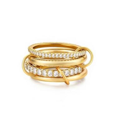 Imagem de Canboer Conjunto de anéis empilháveis interligados banhados a ouro 14K para mulheres, não mancham, conjunto de anéis de zircônia cúbica de ouro e prata, anéis de metais mistos, pulseiras conectadas em