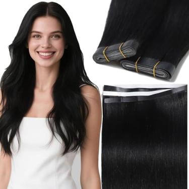 Imagem de Lacer Extensões de cabelo humano real com fita adesiva extensões de cabelo longo invisíveis 45 cm preto natural uma peça fita em cabelo de trama para mulheres 50G