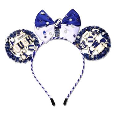 Imagem de BVGA Faixa de cabeça feminina para dia de jogo de futebol, vermelho, preto, rato, orelha, roupa de dia de jogo, acessórios para fãs de futebol, mãe, presentes, lembrancinhas de festa (azul e branco)