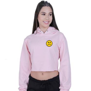 Imagem de Cropped Moletom Feminino Sad Smile Bad Tumblr - Lafre, Rosa claro, M