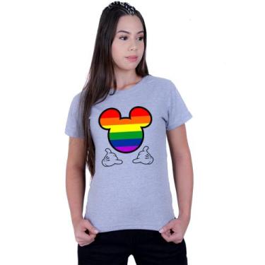 Imagem de Camiseta Baby Look Feminina Mickey Colorido LGBT - Lafre, Cinza, G