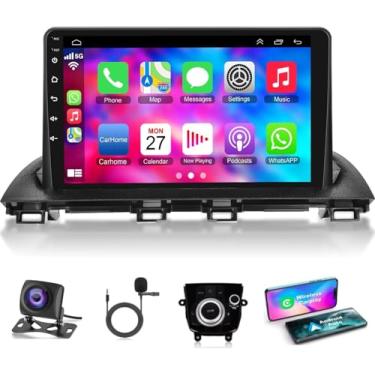 Imagem de Rádio estéreo para carro Android 13 4G + 64G para Mazda 3 Axela 2014-2019, carro sem fio e Android Auto com suporte a Bluetooth/controle de voz/GPS/WiFi/câmera de reserva/SWC/FM, tela sensível ao
