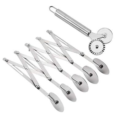 Imagem de Cortador de pizza de 5 rodas com cortador duplo de aço inoxidável multiredondo para pizza, tortas, waffle e massa, biscoitos