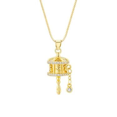 Imagem de DIAMANTIO Colar com pingente oriental banhado a ouro 18K – Design delicado inspirado no sino do templo com detalhes pendurados
