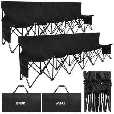 Imagem de 1MORE Banco dobrável portátil, banco lateral dobrável para equipe, cadeira de acampamento ao ar livre de 8 lugares com bolsa de transporte e encosto, banco lateral esportivo de equipe para futebol