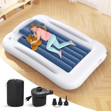 Imagem de Deeteck Cama inflável para viagem infantil – Cama infantil portátil de 152 cm para viagens com laterais seguras – Conjunto de colchão de ar infantil aconchegante com bomba de alta velocidade e estojo