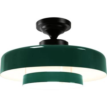 Imagem de Qepeety Luminária de teto de cozinha, luminária de teto verde e preta, cúpula de metal de 35 cm, lâmpada de teto verde vintage para sala de jantar, lavanderia, despensa, armário