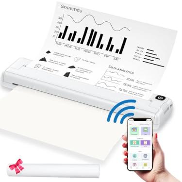 Imagem de Darkant Impressora portátil sem fio para viagens, compacta sem tinta, pequena impressora térmica Bluetooth compatível com telefones Android iOS e papel térmico A4 (210 x 297 mm)
