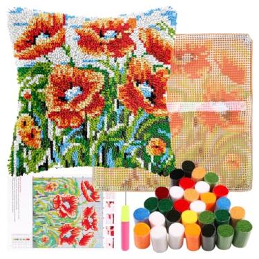 Imagem de Kit de travesseiro de gancho de trava para adultos iniciantes, com gancho de lona impressa, kits de fronhas de ganchos de trava DIY com fio de crochê, capa de almofada artesanal para decoração de sofá