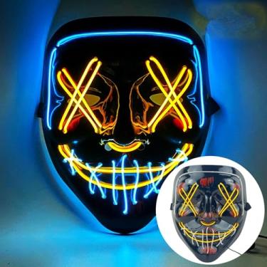 Imagem de SHANJIA Máscara de Halloween, máscara iluminada, crânio assustador com iluminação LED para festival de Halloween, cosplay, baile de máscaras, festa de carnaval (estilo 16)