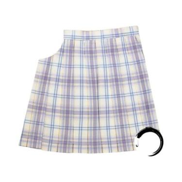 Imagem de Saia Mini Plissada De Cintura Alta Com Estampa Xadrez Para Mulheres, L