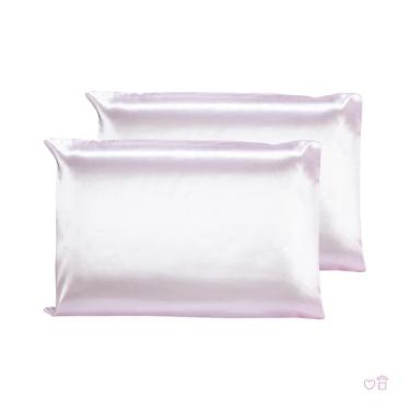 Imagem de Kit 02 Fronhas De Cetim Antifrizz 50X70 Cabelo Rosa Bebê