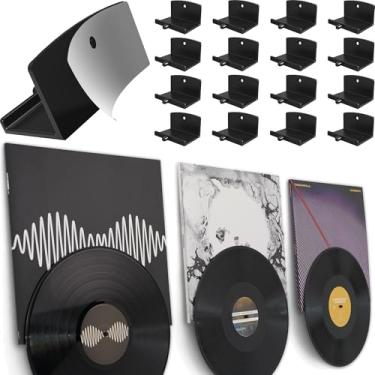 Imagem de Modern JP Suporte de parede de vinil adesivo (pacote com 16) – álbum e disco de exibição dupla, suporte de disco de fixação forte, fácil instalação segura para gravação, suporte de parede de álbum