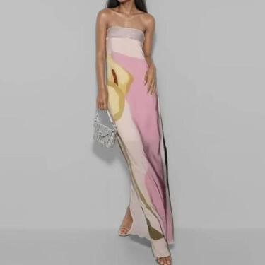 Imagem de Vestido Longo Feminino Verão 2024 - Sem Alças, Estampado Floral, Plus 