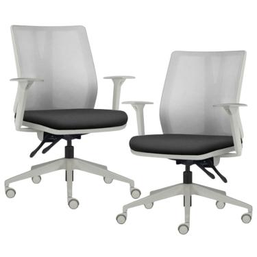 Imagem de Kit 2 Cadeiras de Escritório Giratória Diretor Flow F02 Base Cinza Sintético Preto - Lyam Decor