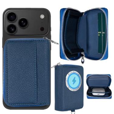 Imagem de Magnético forte para bolsa carteira MagSafe/Pixelsnap, bolso com zíper grande capacidade para fone de ouvido/fone de ouvido/chaves de carro e mais, 3 compartimentos para cartão bloco RFID para iPhone