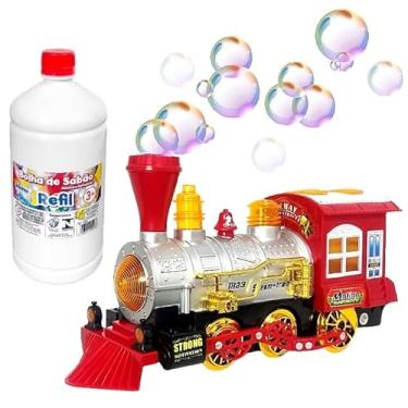 Imagem de Brinquedo Infantil Trem Desvia de Obstáculos Luz Som Solta Bolhas de Sabão + Refil 1L