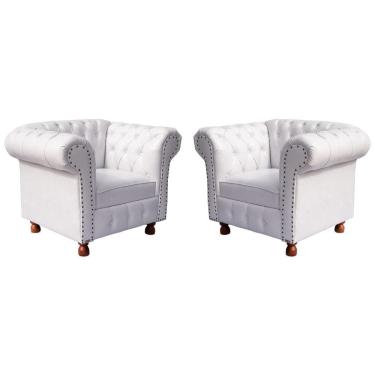Imagem de Kit Duas Poltronas Chesterfield Capitone Luis XV Corano Branco / decoracao, sala tv estar, recepcao
