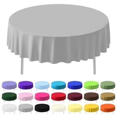 Imagem de CC-SLZP Pacote com 12 toalhas de mesa de plástico premium, 213 cm, descartáveis, redondas, à prova de vazamento para festas, piquenique, acampamento, aniversário, remoção de ervas daninhas (cinza