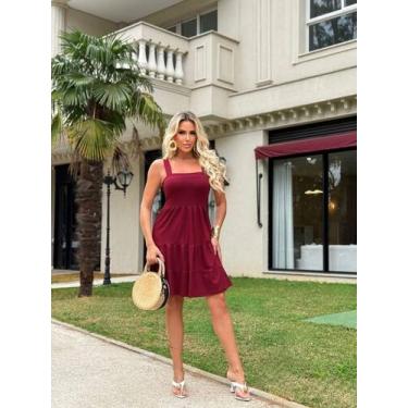 Imagem de Vestido Curto Regata Rodado Saia de Babados - luh may, Vinho, M
